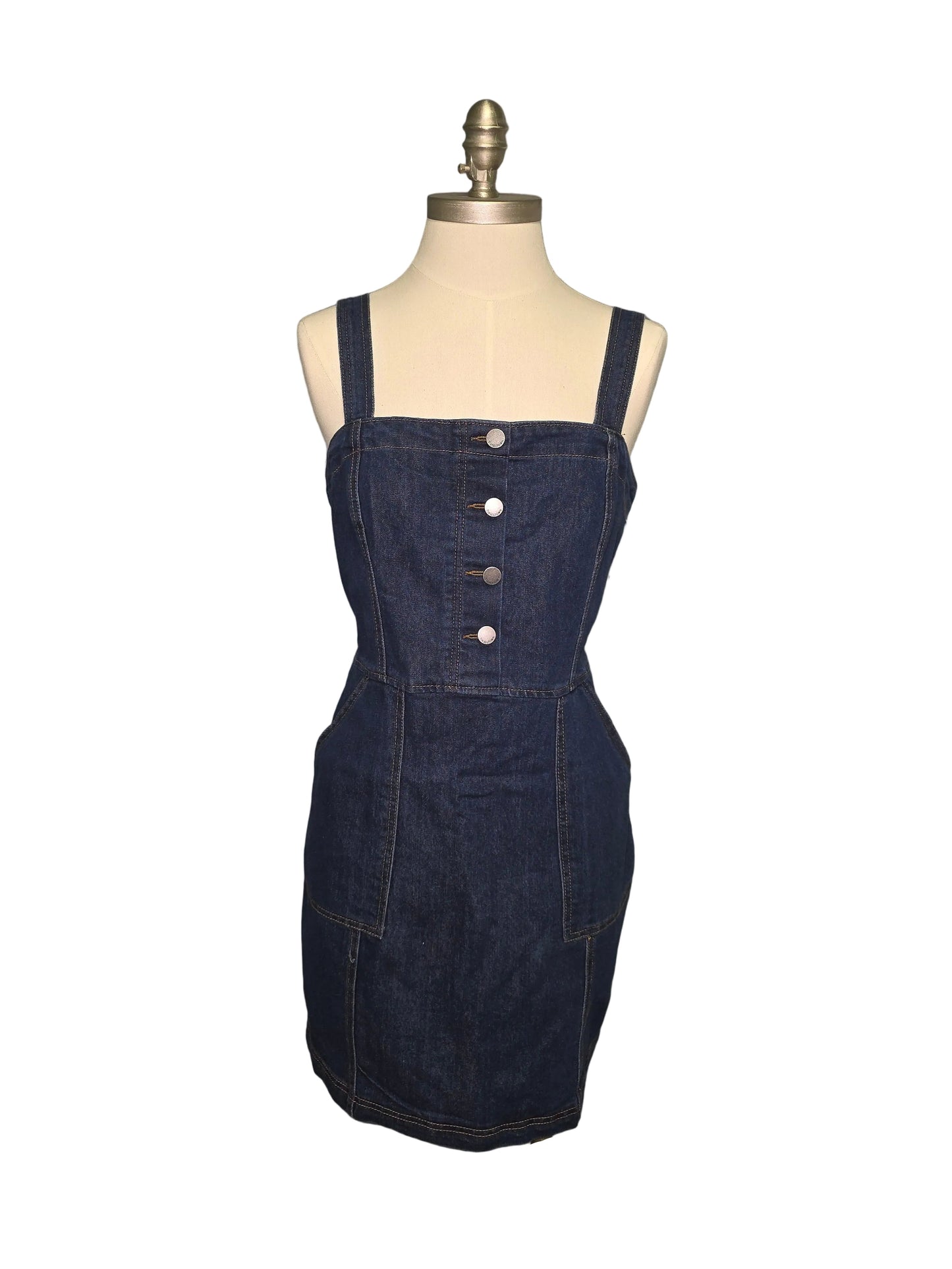 Large Denim Mini Overalls Dress Pockets