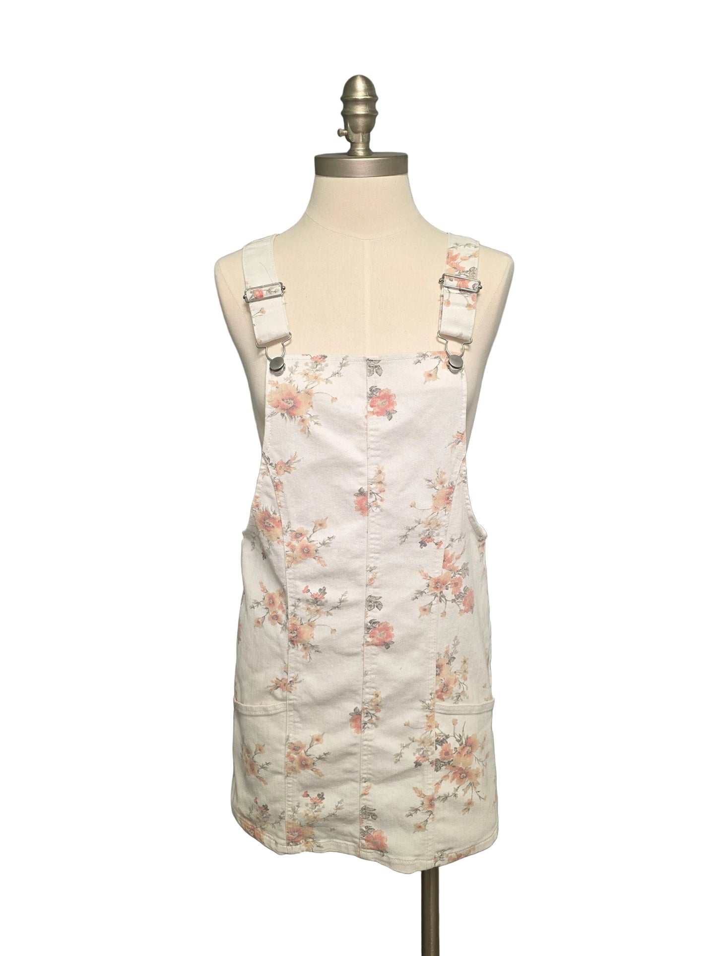 White Floral Overalls Dress Denim Small