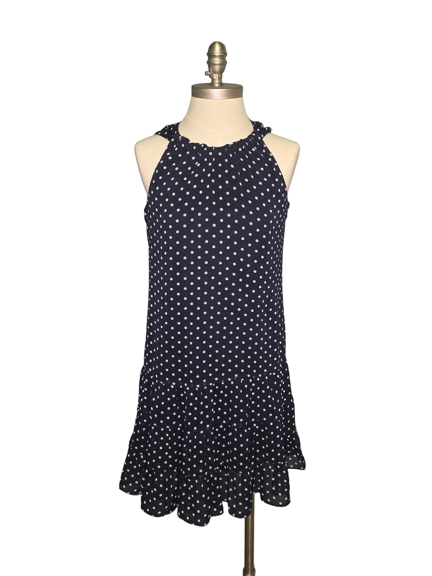 Blue Polka Dot Flowy Dress Small