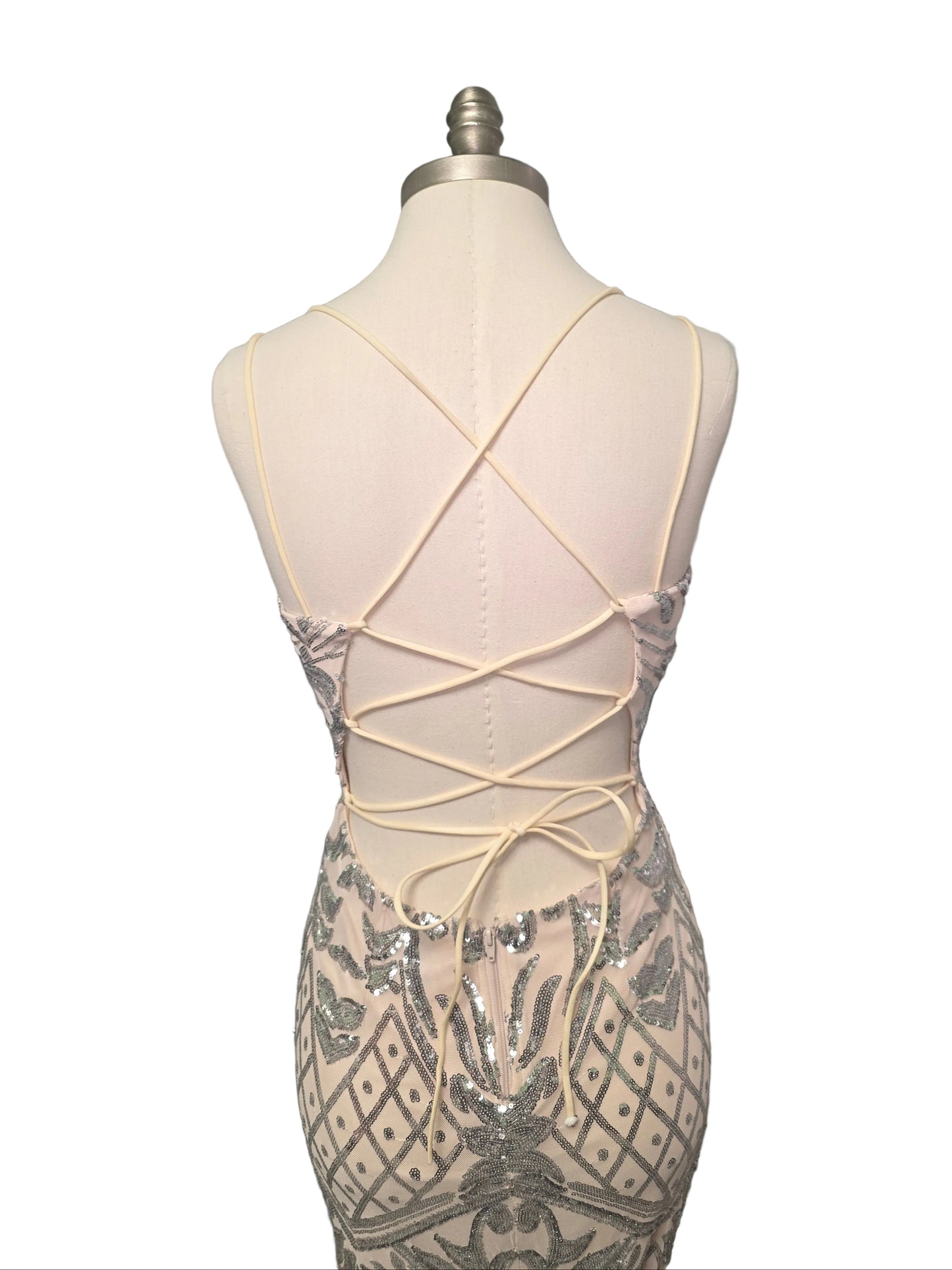 Tan Sequin Ballgown Maxi Dress Small / Medium Open-back