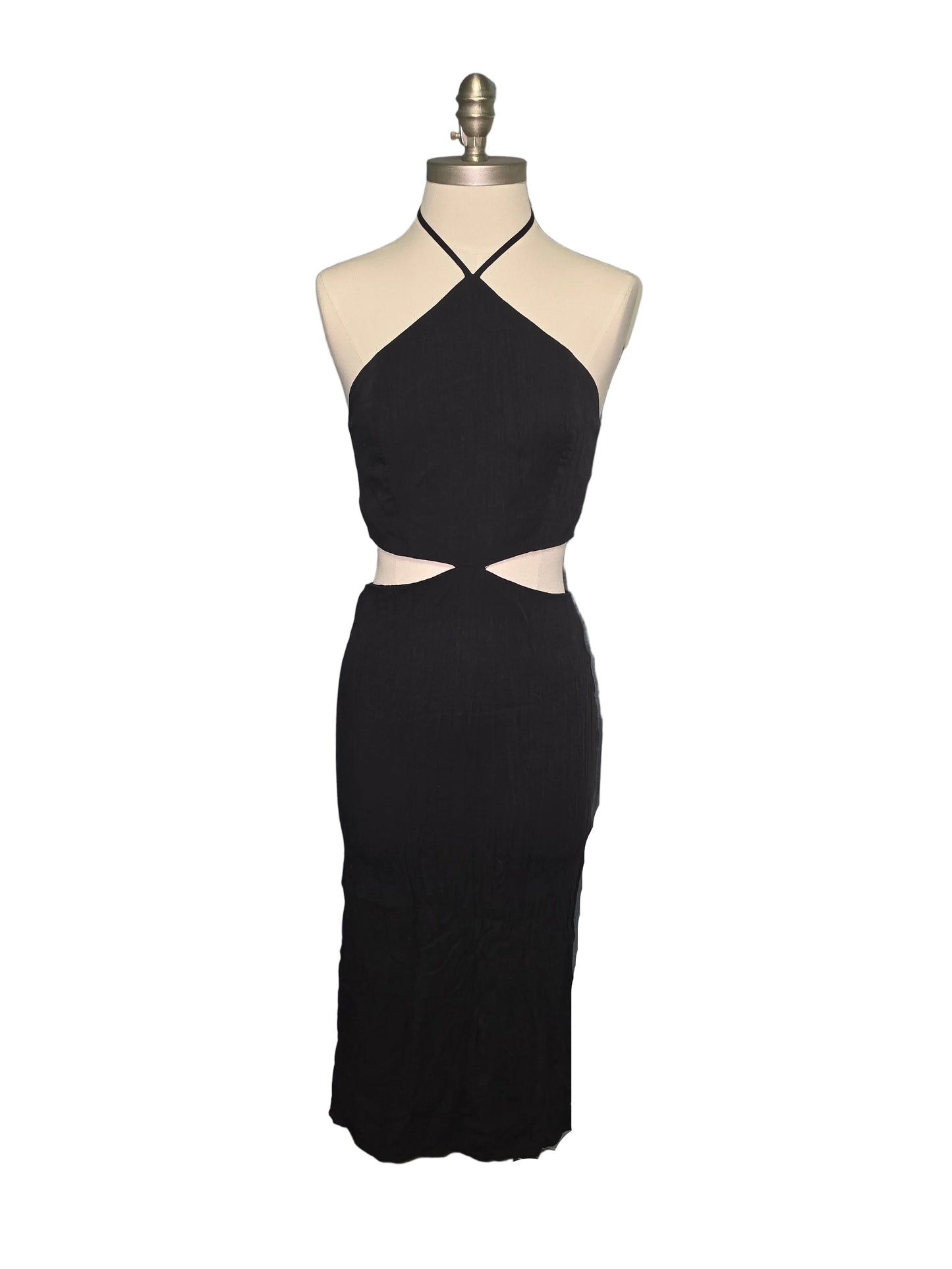 Black Textured Cut-Out Midi Dress Small