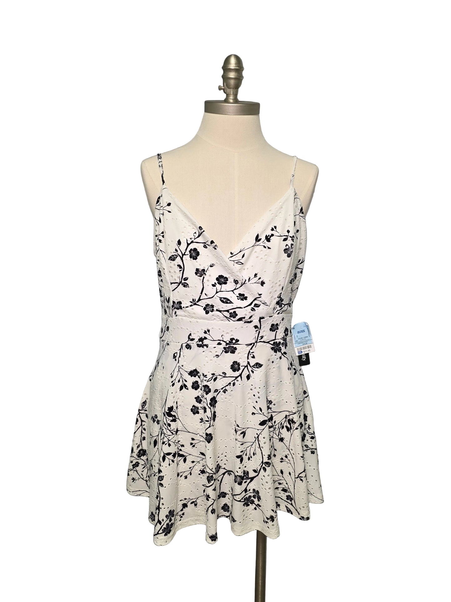 XL White and Black Floral Mini Dress