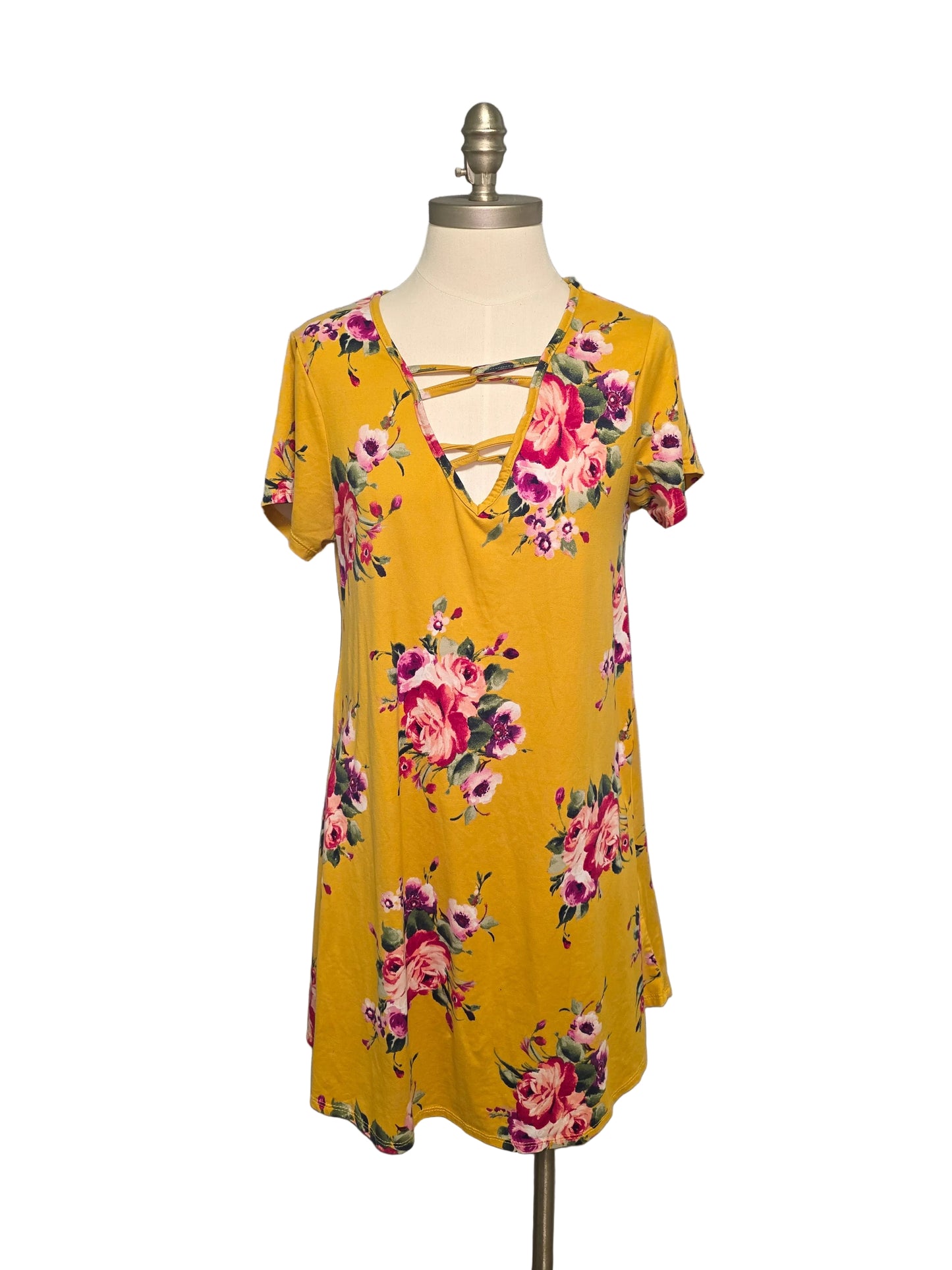 Yellow and Pink Floral Soft Mini Dress