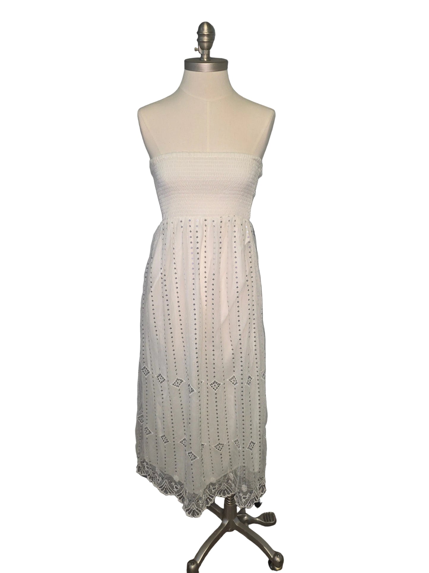 White Strapless Sequins Maxi Dress