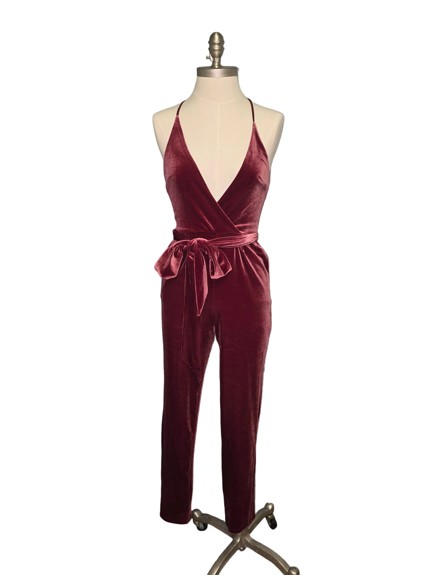 Express Pink Velvet Jump Suit with Belt and Pockets Small