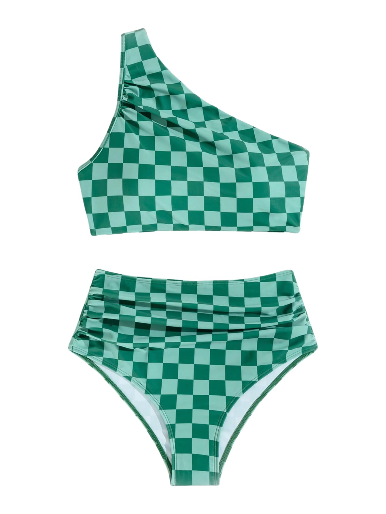 Green Checkered Two Piece Swimsuit Medium