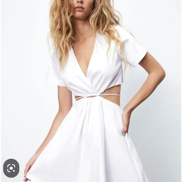 Zara White Peekaboo Mini Dress Small