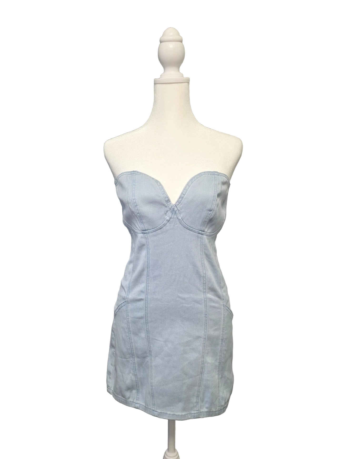 Light Blue Denim Strapless Mini Dress Small