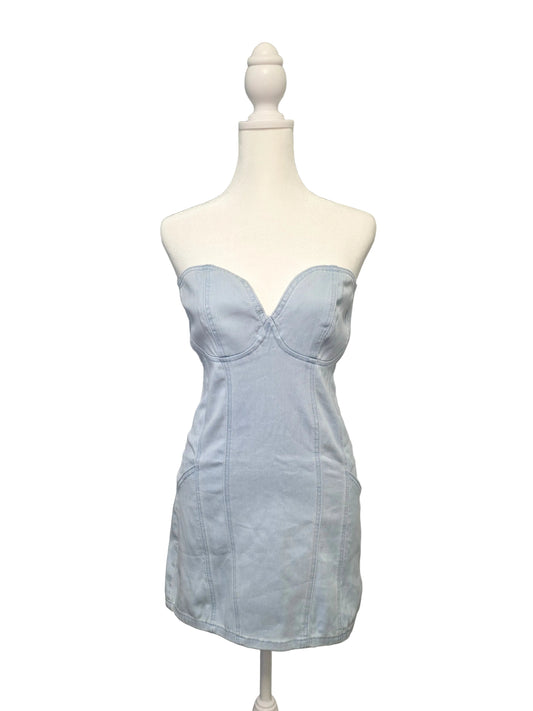 Light Blue Denim Strapless Mini Dress Small
