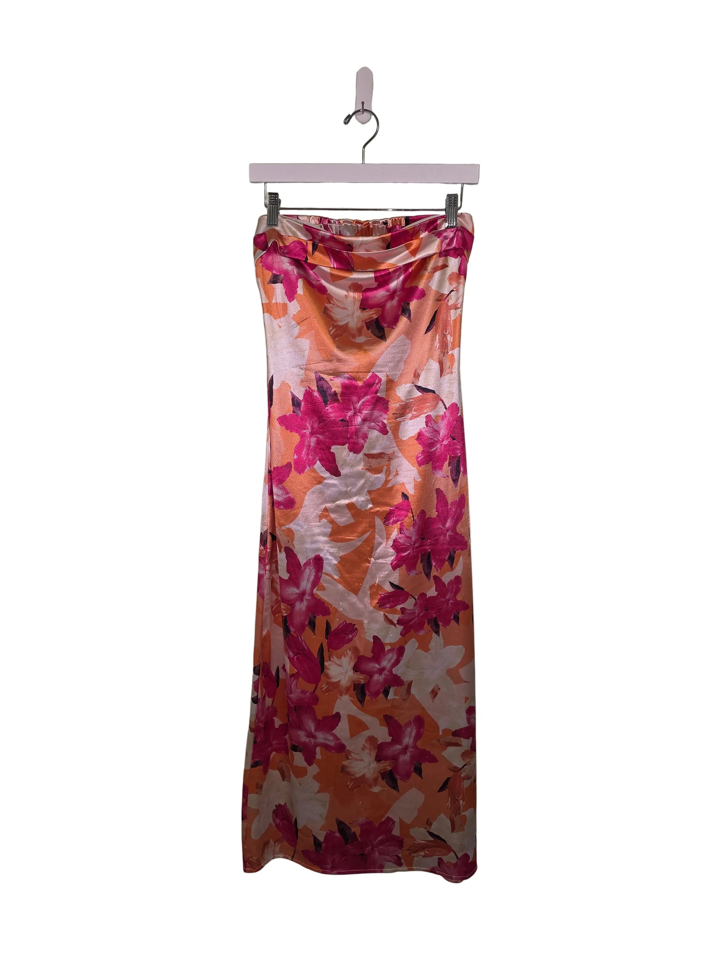 Orange and Pink Strapless Floral Maxi Dress Medium