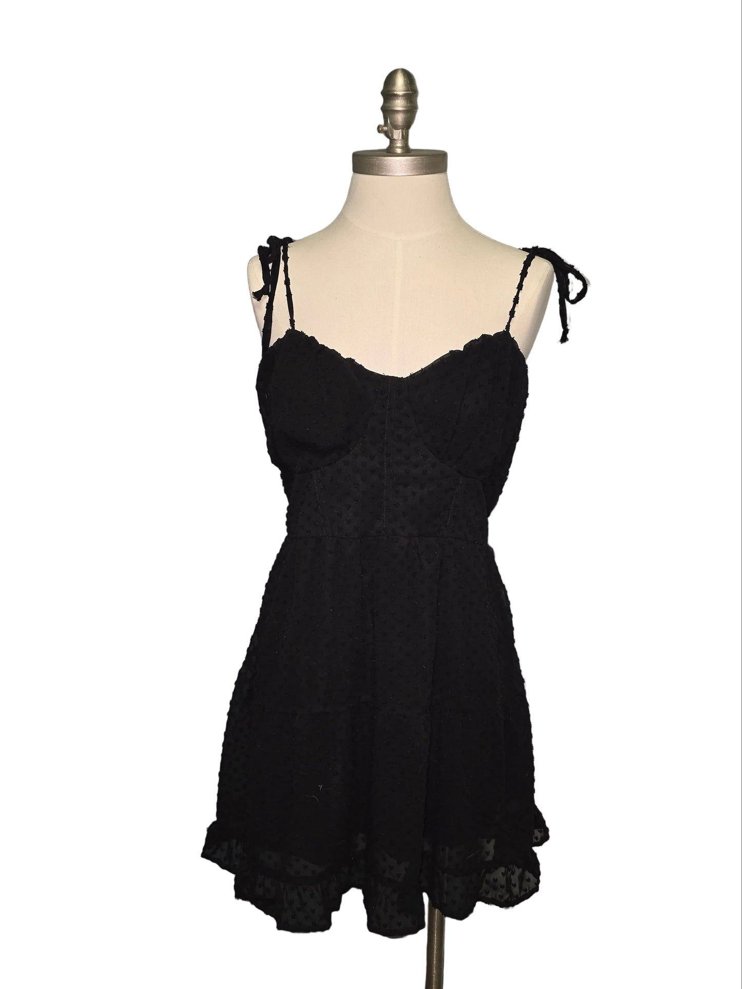 XL Black Satin Textured Mini Dress