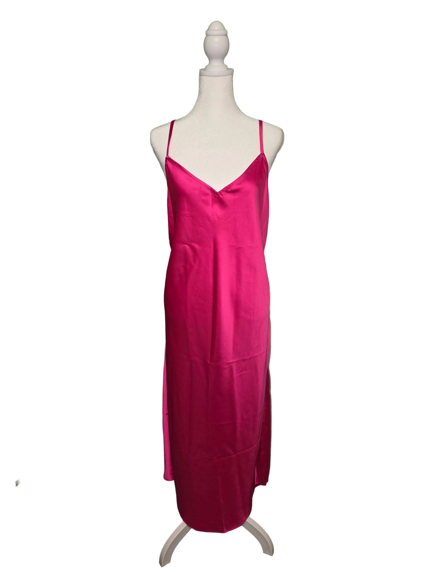 XL Bright Pink Silk Midi Dress NWT