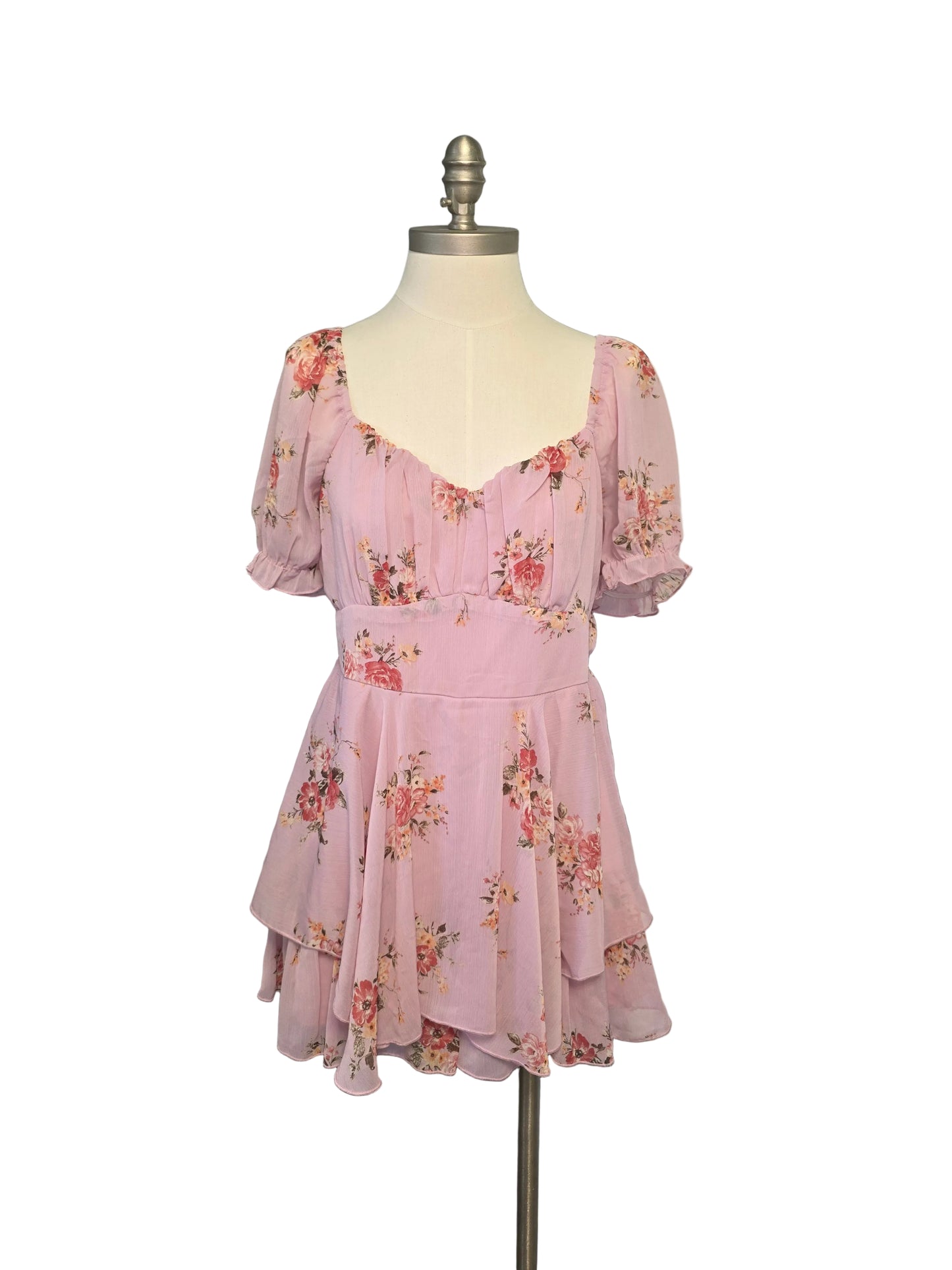 XL Pink Satin Floral Romper Dress