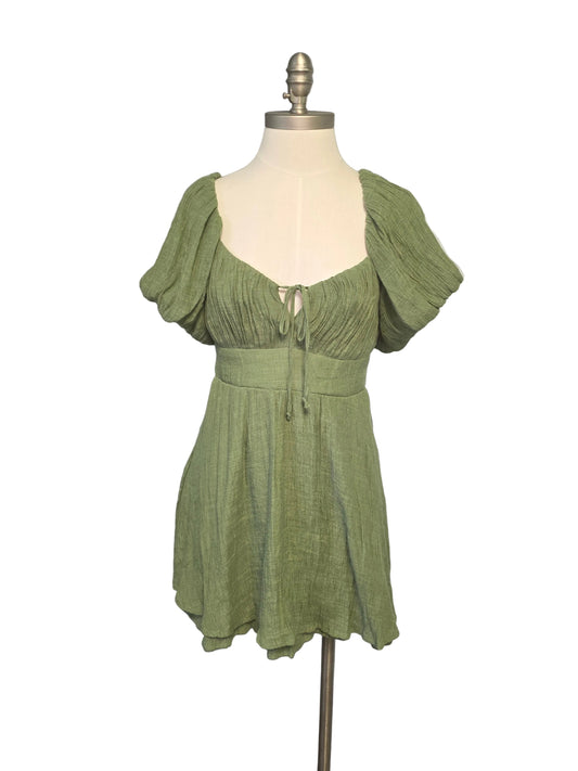 Sage Green Large Flowy Mini Dress Linen