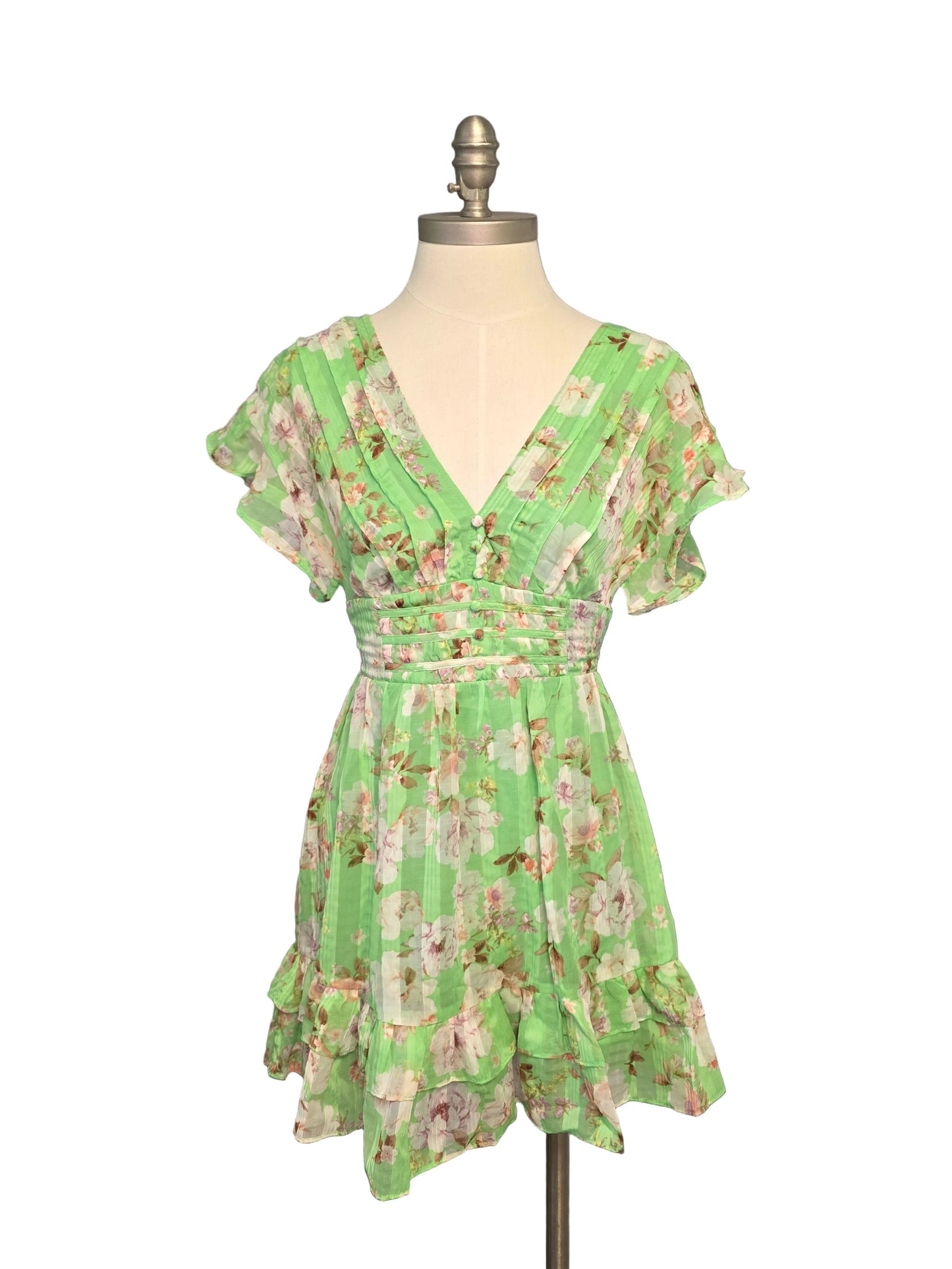 NWT Green Floral Satin Mini Dress XS