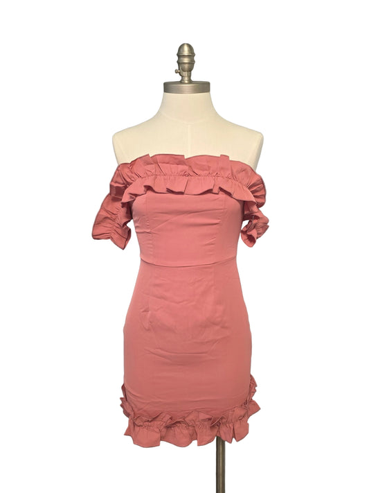 XS Dusty Rose Satin Mini Dress Strapless with Detachable Sleeves