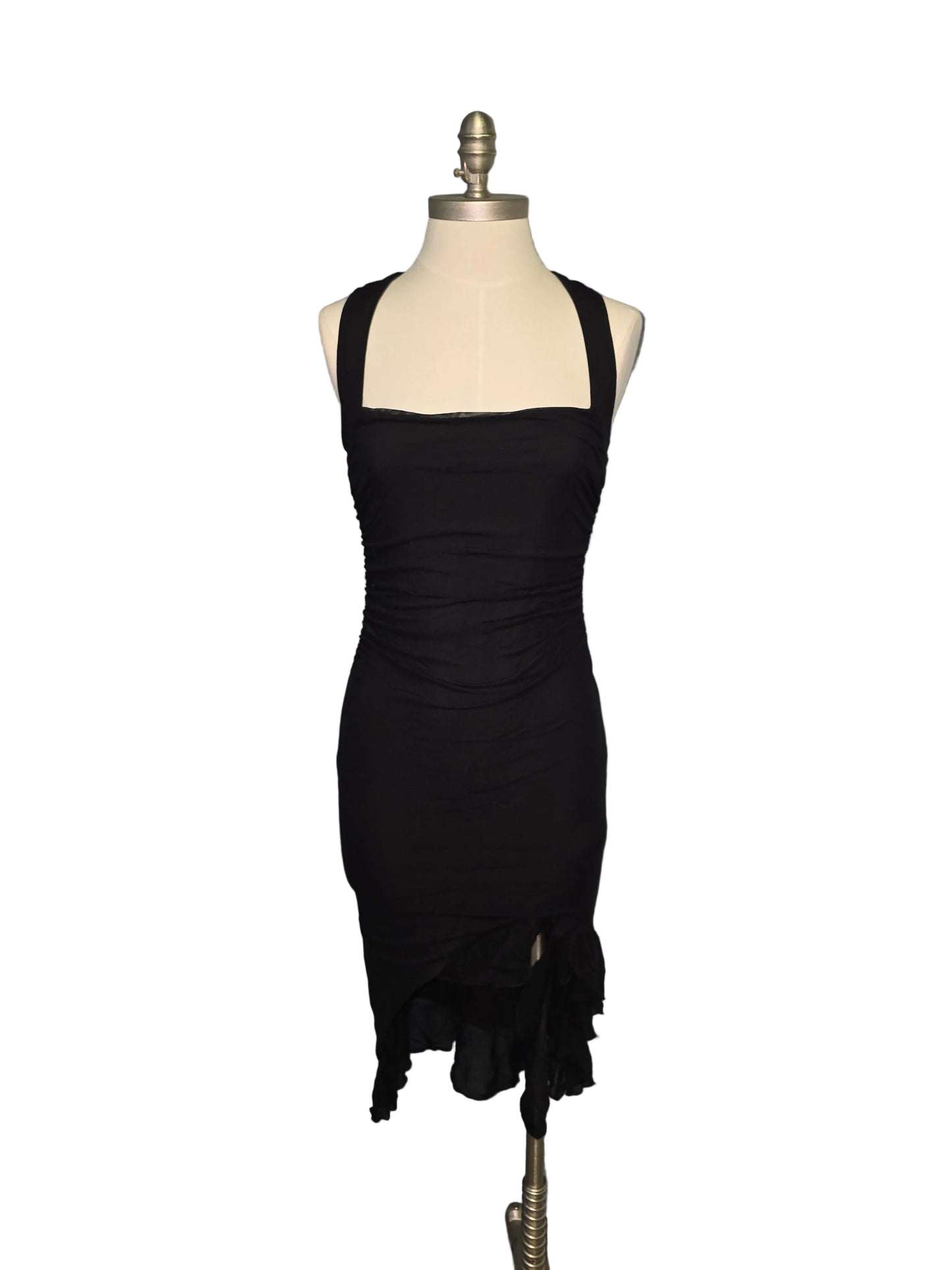 Black Satin Midi Dress Stretchy Small
