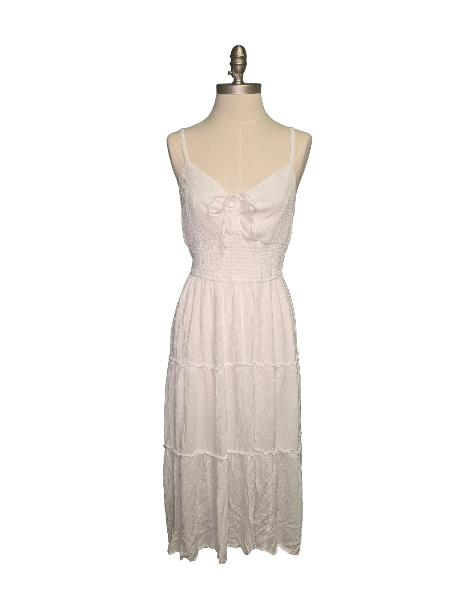 White Textured Midi Dress Flowy Medium