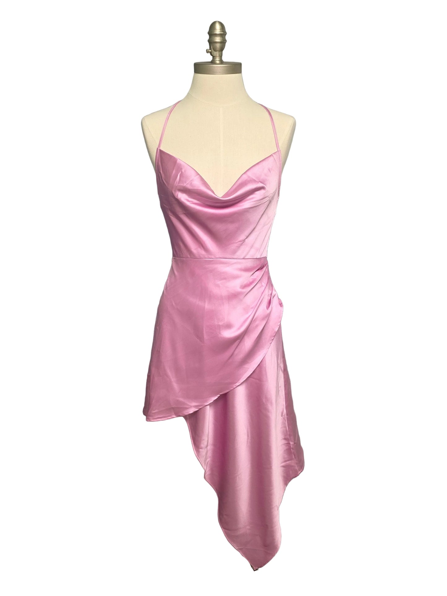 Pink Satin Asymmetrical Mini Dress Formal Small