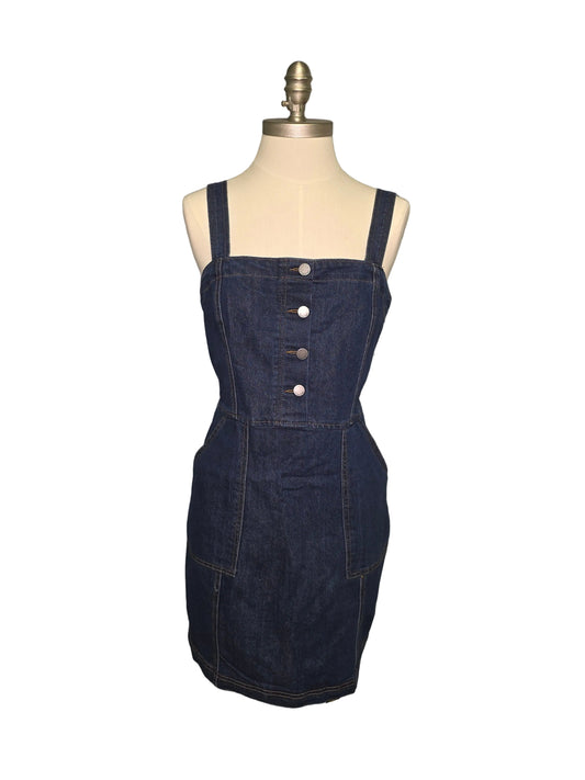 Large Denim Mini Overalls Dress Pockets