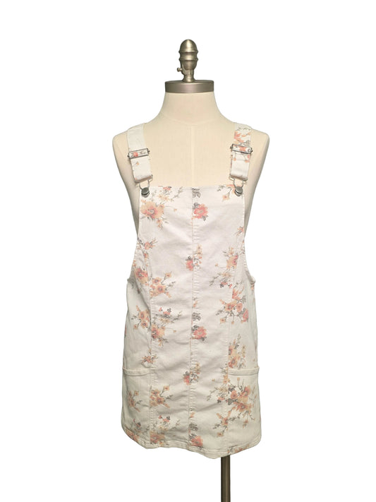 White Floral Overalls Dress Denim Small