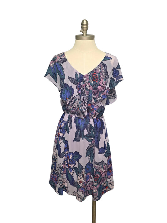 Blue Flowy Colorful Knee-length Dress Small