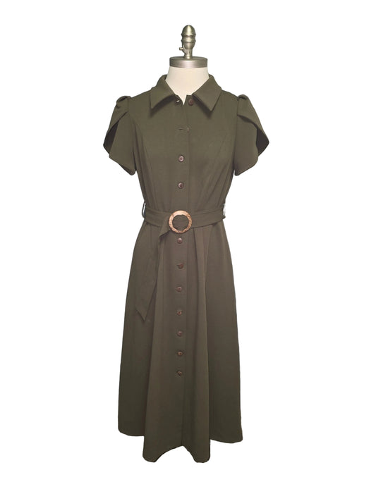 Calvin Klein Midi Dress Button Up Green