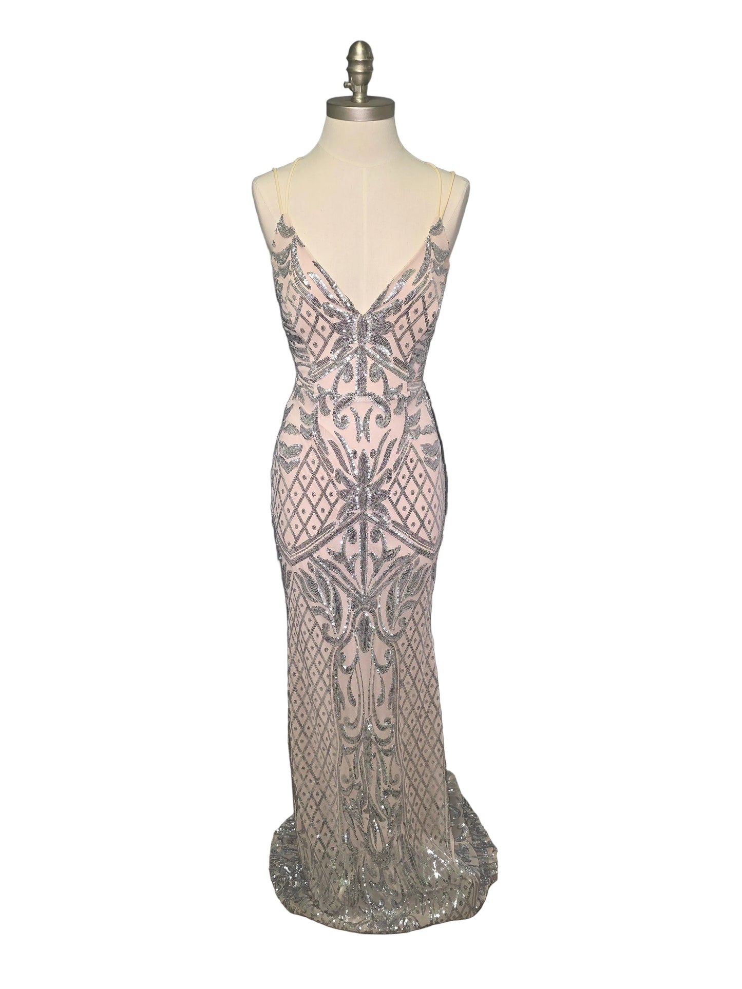 Tan Sequin Ballgown Maxi Dress Small / Medium Open-back