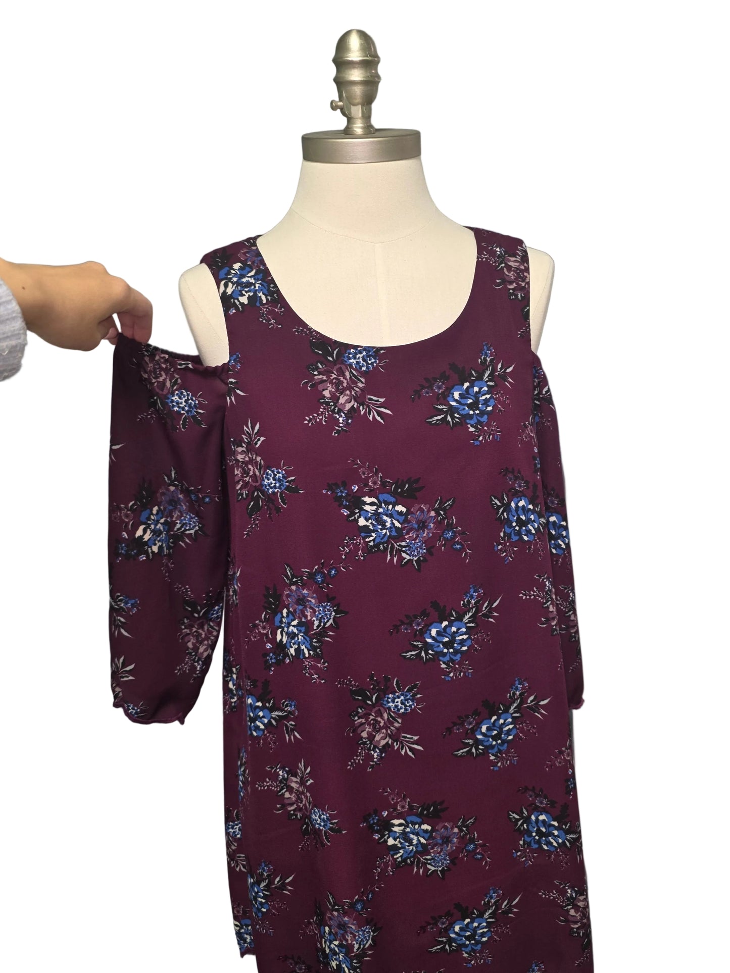 Burgundy Silky Off the Shoulder Mini Dress Medium