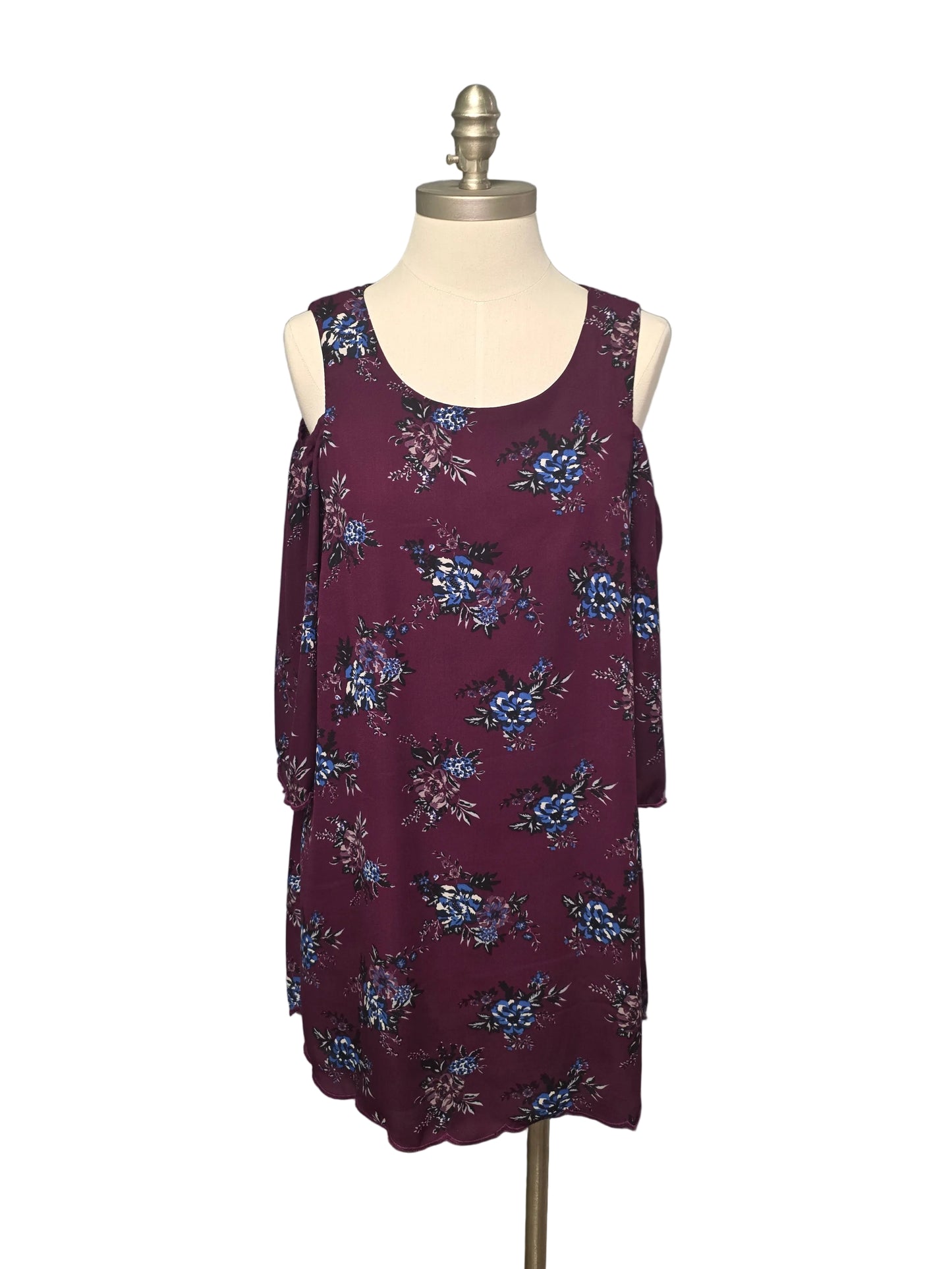 Burgundy Silky Off the Shoulder Mini Dress Medium