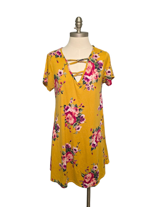 Yellow and Pink Floral Soft Mini Dress
