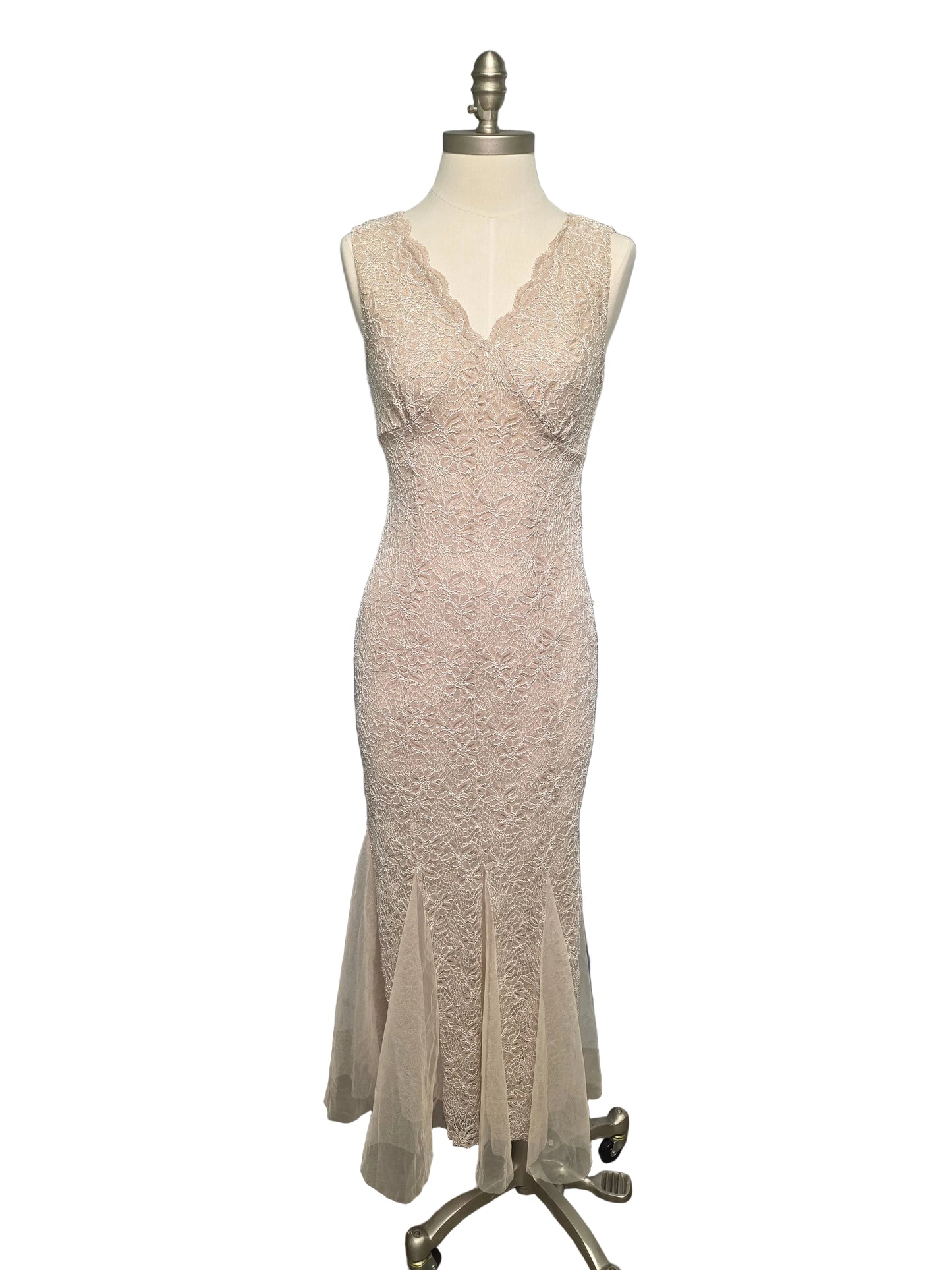 Beige Lace Maxi Dress Small