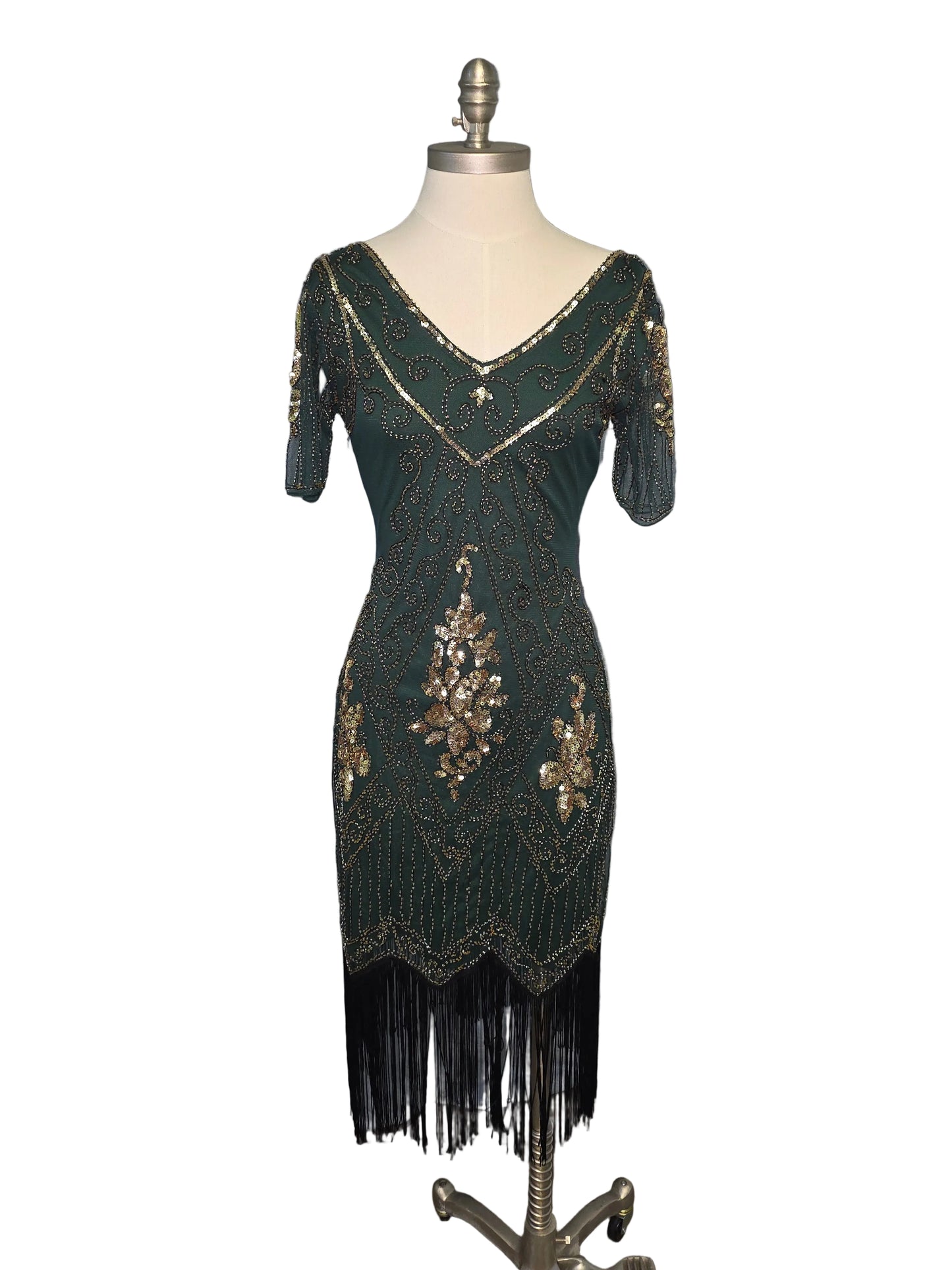 Green Beaded Sequin Midi Dress Formal Small