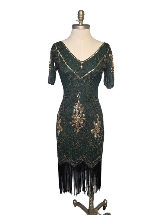 Green Beaded Sequin Midi Dress Formal Small