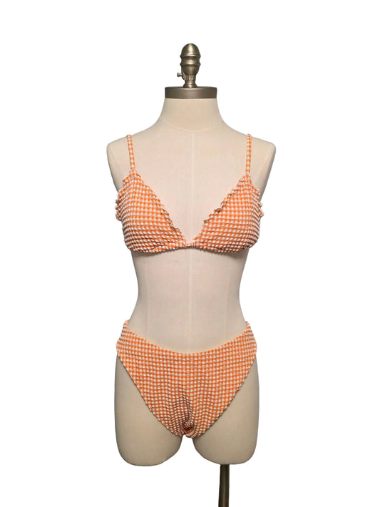Abercrombie and Fitch Orange Gingham Ruffle Two Piece Bikini