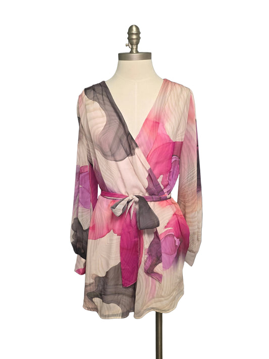 Express Satin Pink Silky Long Sleeve Romper