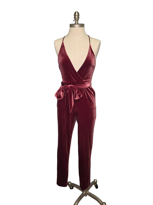 Express Pink Velvet Jump Suit with Belt and Pockets Small