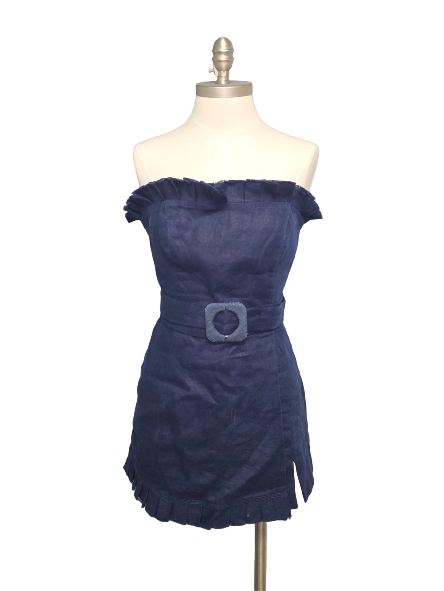 Large Strapless Denim Romper with Belt and Pockets