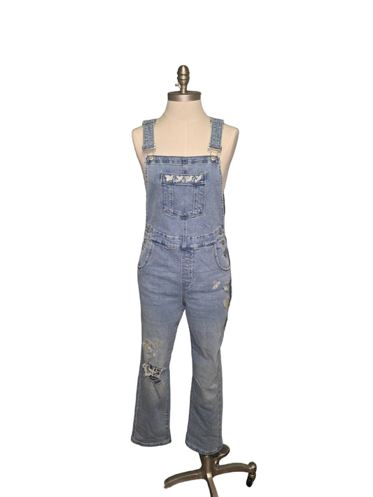 Denim Overall Embroidered Jump Suit