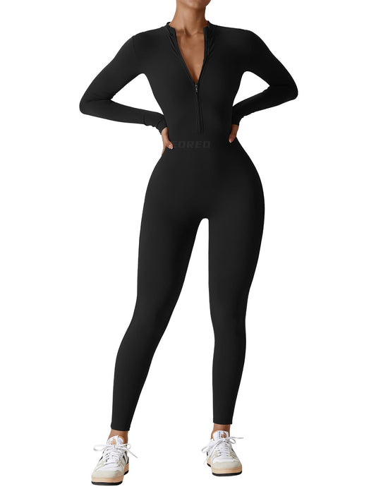 Long Sleeve Workout Jumpsuit Zip Up Romper XS