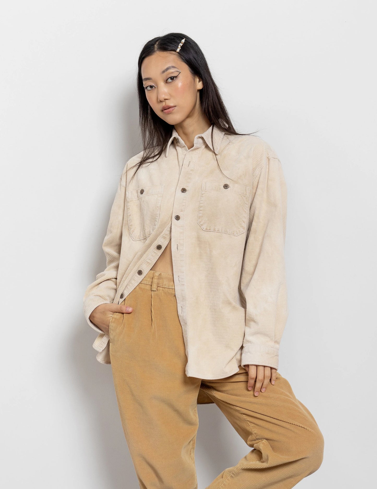 Corduroy Button Up Oversized Long-Sleeve Shirt